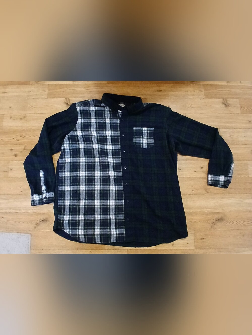 L.L. Bean Green and Navy Split Plaid Button-Down Shirt